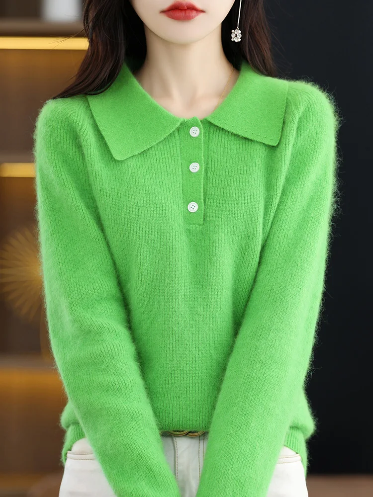 CHICUU Women Mink Cashmere Sweater Autumn Winter Polo Pullover 100% Mink Cashmere Knitwear Thick Soft Warm Basic Clothing Tops