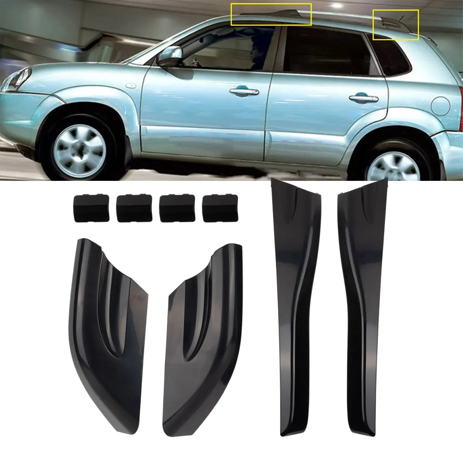 Protect and Customize Your For Hyundai Tucson 2004 2008 with Black Roof Rack End Shells Premium Quality Assurance!