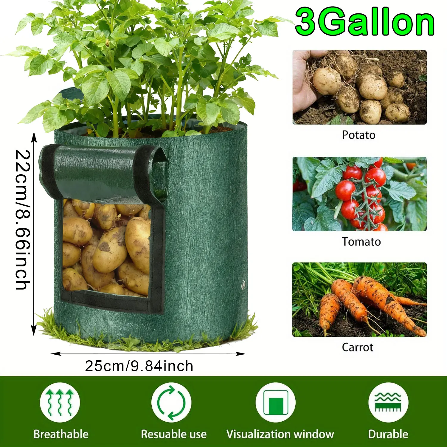 SPONDWILD 5 Stück 7 Gallonen-Wachstumsbeutel PE-Gemüse-Wachstumsbeutel DIY Stoff-Wachstumstopf-Wachstumsbeutel Gemüsepflanzentasche Outdoor-Gartentöpfe – Detail 4