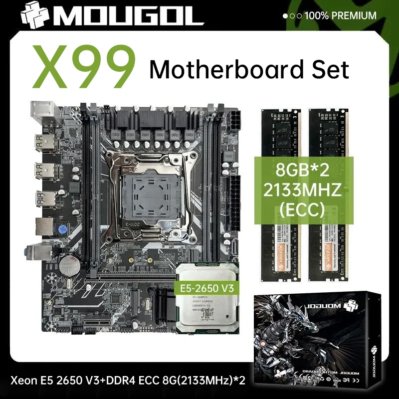 

MOUGOL New X99 P4 Motherboard Set with Intel Xeon E5 2650 V3 CPU & Dual-channel DDR4 8Gx2 2133MHz ECC RAM M.2 PCIE3.0 Computer