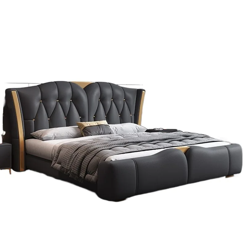 

Italian light luxury leather bed modern simple master