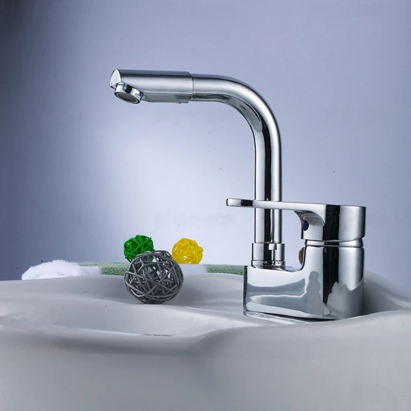 Double hole faucet Two way rotary faucet Copper alloy body bench Double hole hot and cold water single handle faucet