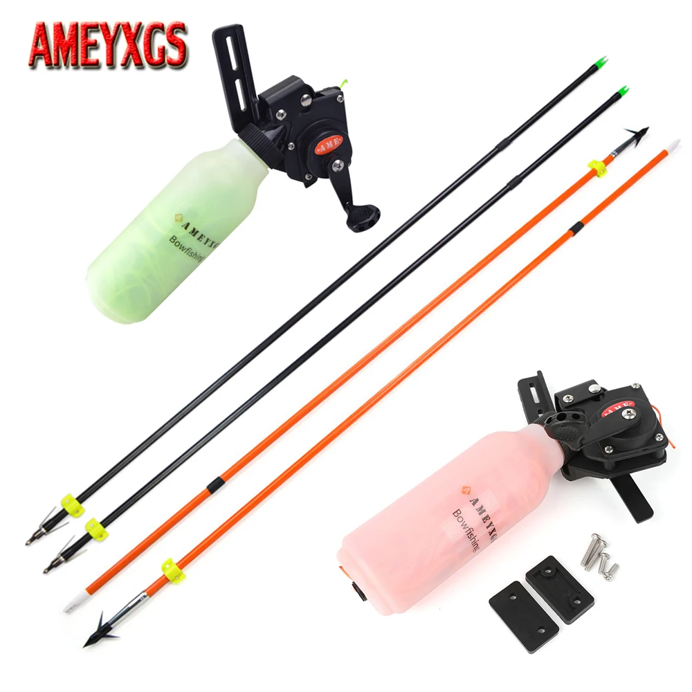 Fishing Rope Pot and 6/12pcs Fiberglass Arrow Replaceable Arrowhead Safety Fishings Slider for Bow Fishing Shooting Hunting Fish