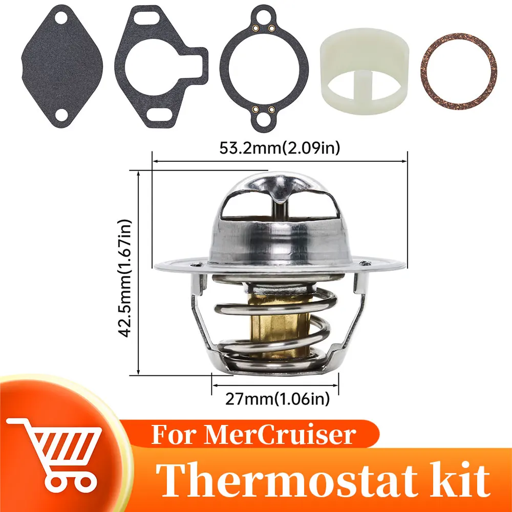 Mercruiser Thermostat Kit 160 Degree With Gaskets Plastic Sleeve For MerCruiser V8, 4.3L 5.0L 5.7L 7.4L 8.2L 1987-Up 807252Q5