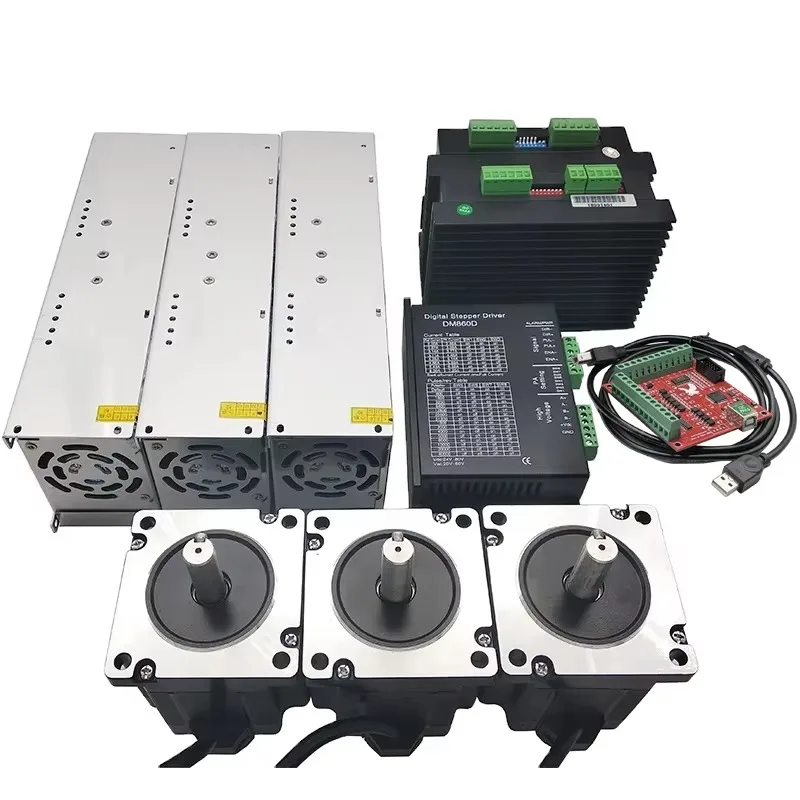 3 Axis 8N.m Hybrid Stepper Motor CNC Kit Nema 34 Stepper Motor with DM860D Stepper Motor Driver Controller Board Power Supply