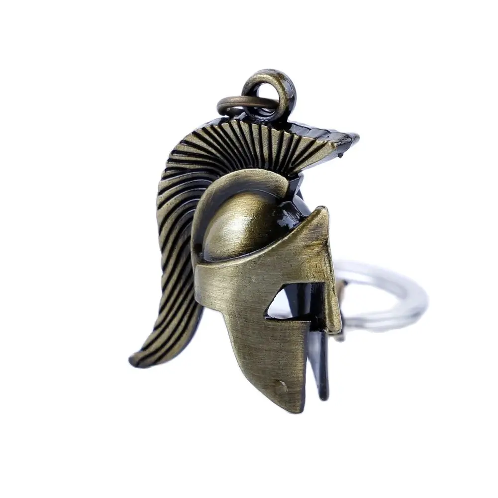 Retro Roman Helmet Model Bronze Spartan Warrior Helmet Macedonian Pendant Keychain Bag Charm Souvenir Crafts Key Chain Accessory