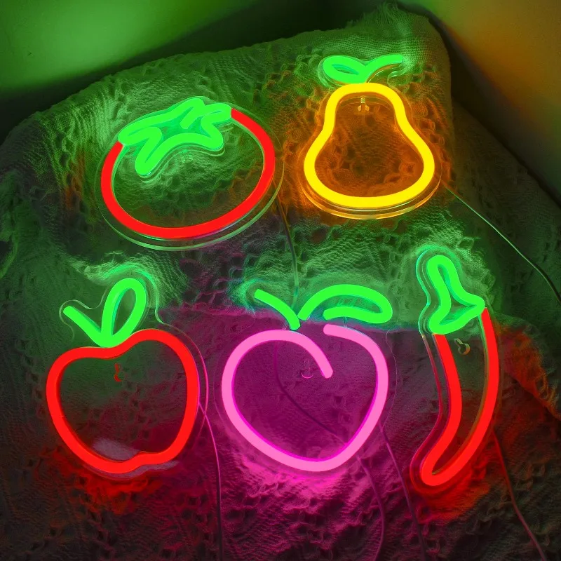 

Mini Apple Peach Fruit Neon Sign Pear Chili Led Neon USB Powered Cute Mini Decor Neon with Switch for Bar Hotel Party Game Kids