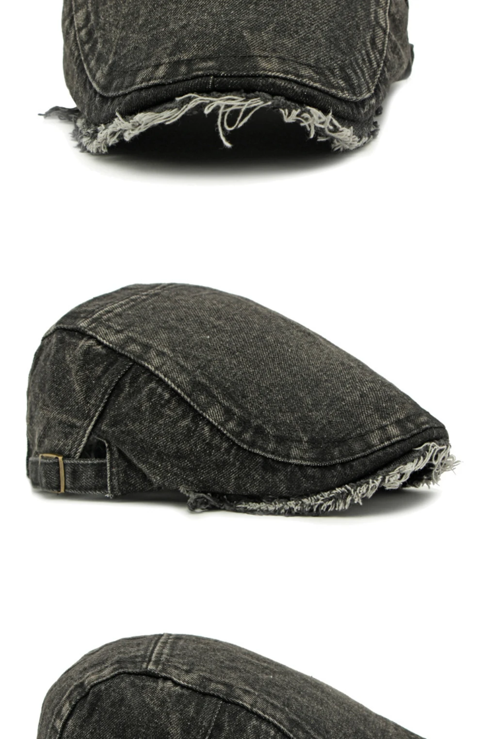 HT4797 Herren- und Damen-Baskenmützen, Einfarbige Baumwoll-Flatcap, Retro Künstler-Mütze für Alle Jahreszeiten, Denim-Baskenmütze – Detail 10