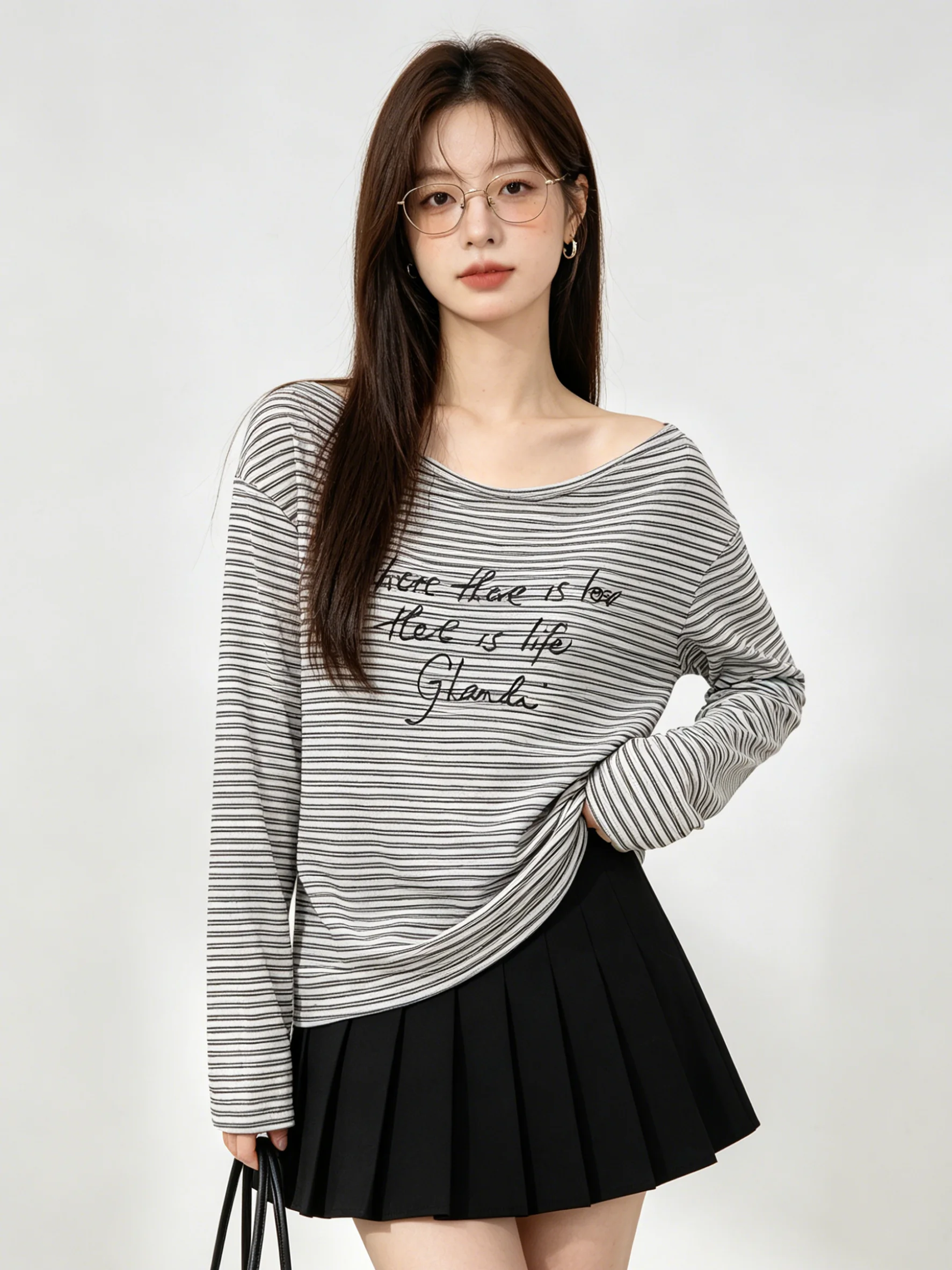 Korean Style Summer Casual Striped Letter Long Sleeve Women's Skin-friendly Hollow out Thin Top Breathable Sun Protection Clo...