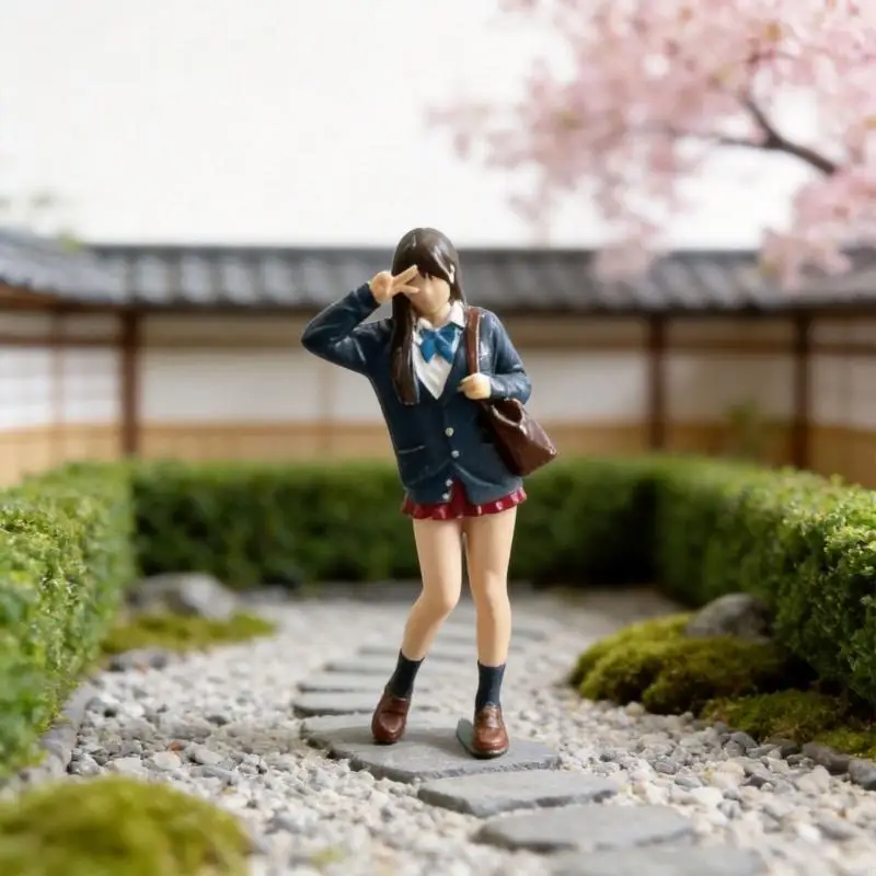 Small Resin Figure for Dioramas Display, 1:64 Scale Japanese School Girl Miniature for Model Scene and Decorative Layouts J0MC