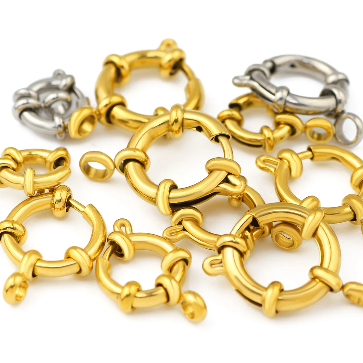 1 個ステンレス鋼ゴールドラウンドスプリングクラスプフックブレスレット鎖骨ネックレスクラスプコネクタ DIY ジュエリー作成用品