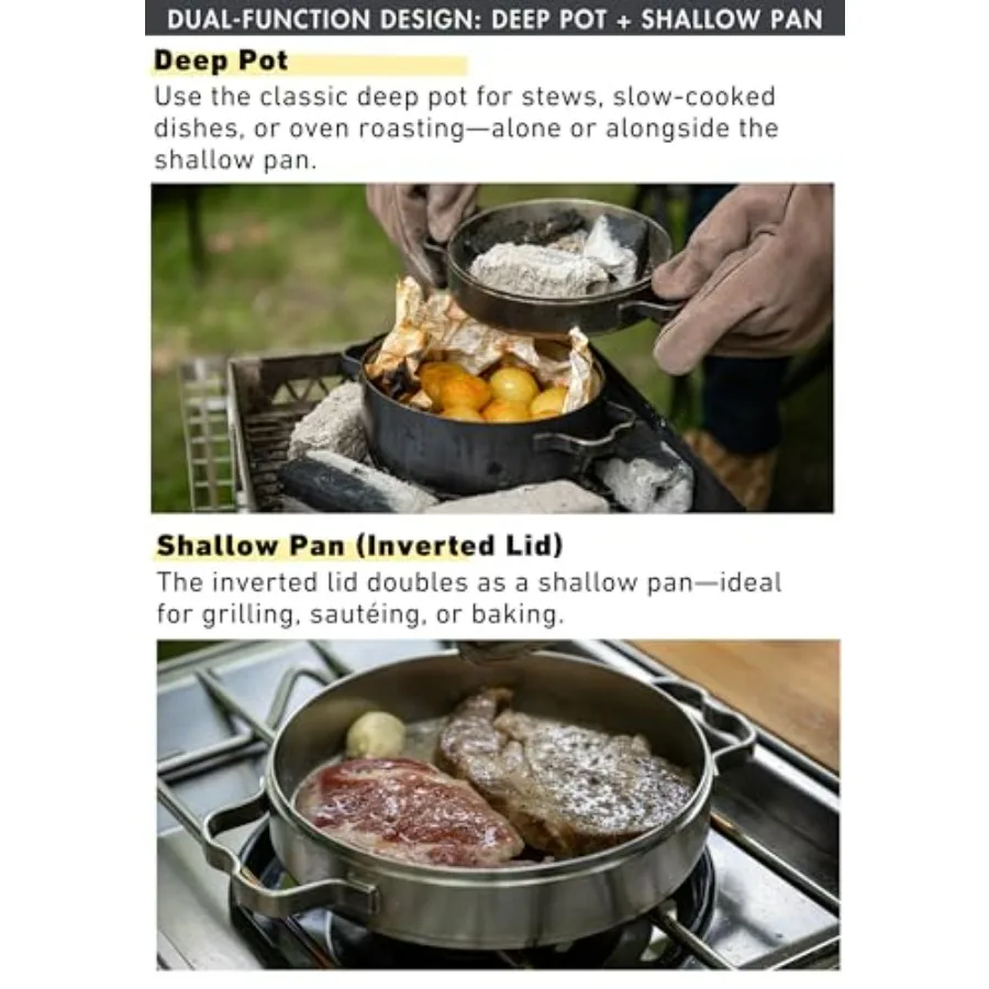 فرن هولندي من الفولاذ المقاوم للصدأ سعة 1.5 لتر، 6 بوصة، 2 في 1، غطاء مقلاة منفرد، مجموعة أواني طهي للتخييم DO-25 #3