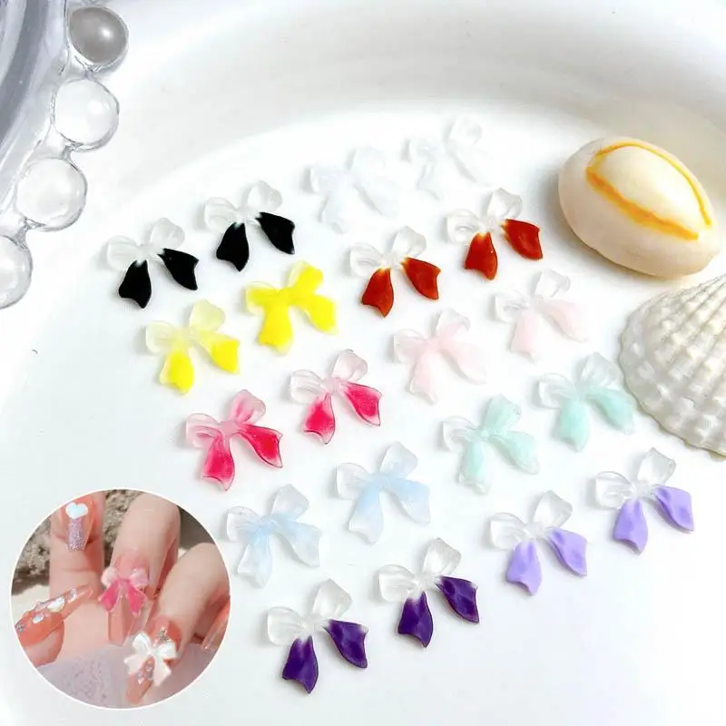 

50PCS Matte Transparent Ribbon Bows Nail Art Decorations Luminous Resin Double Colors Bowknots Nail Charms for DIY Nails Parts