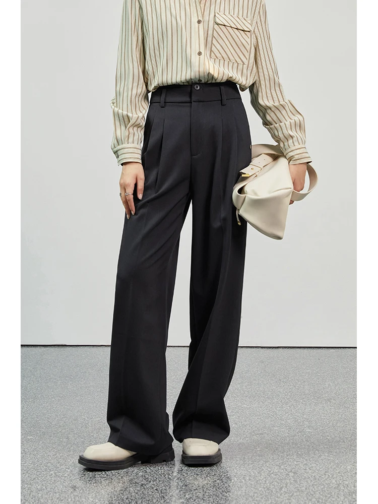 ZIQIAO Classic Style Women Mopping Floor Suit Pants 2022 Autumn Winter New Commuter Casual Straight Tube Female Long Trousers