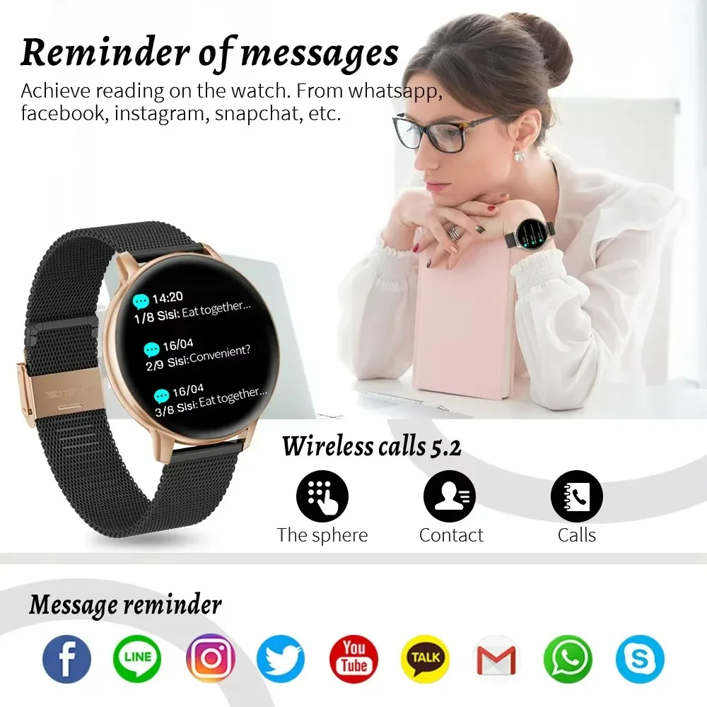 Xiaomi Bluetooth Call Smart Watch Wanita Jam Tangan Baja Dial Kustom Pria Pelacak Kebugaran Olahraga Jam Tangan Pintar Denyut Jantung Untuk Android