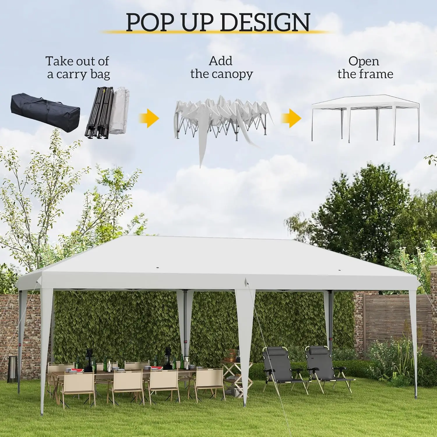 Tienda de campaña con dosel emergente, carpa de alta resistencia mejorada para fiestas, Gazebo instantáneo al aire libre, refugio para sombrilla con bolsa de transporte, fo, 10 'x 20'