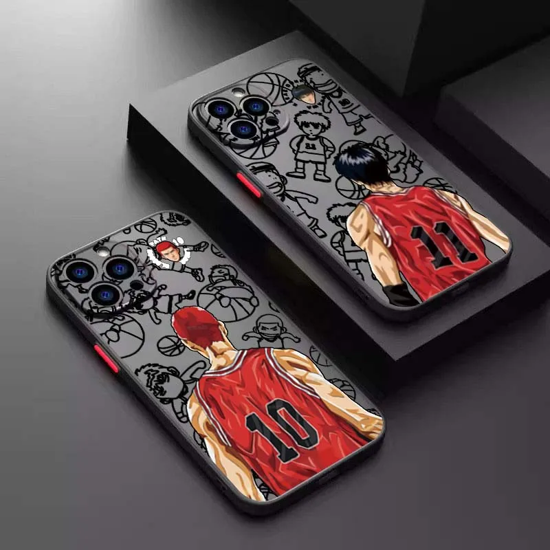 

Slam Dunk Art Hot Anime Phone Case For Apple iPhone 16 15 14 13 12 11 XR XS X Pro Max Plus Mini Frosted Translucent