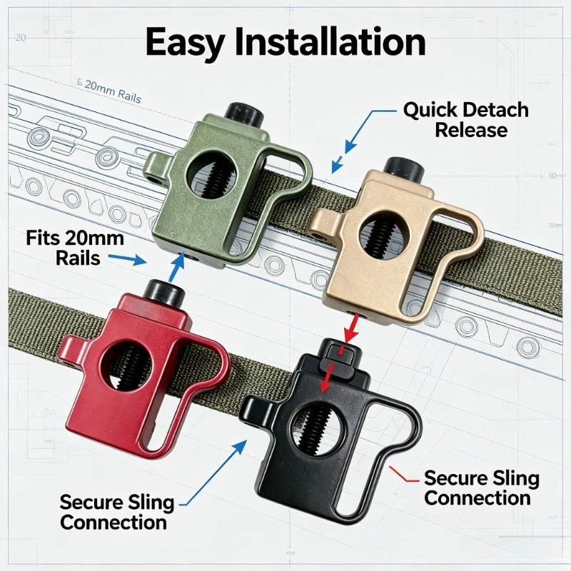 20mm Rail Base Metal Sling Ring Quick Detach Multi‑Point Hanging Outdoor Practice Supply
