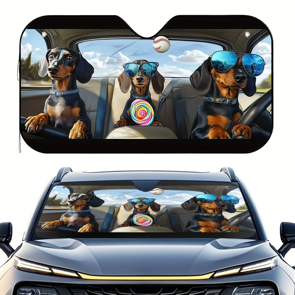 1pc Cool Dachshunds Drive Car Sun Visor, Reduces Direct Sunlight, Suitable For Daily Trips And City Short-distance Travel.