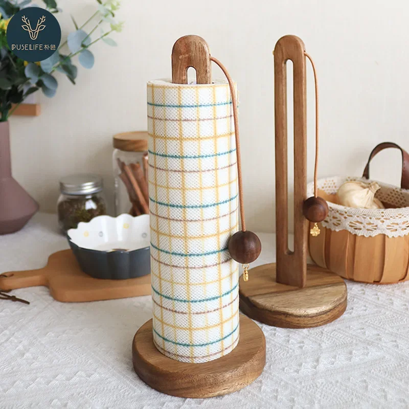 Soporte para papel de cocina de madera maciza, rollo de perforadora de cocina, estante de almacenamiento de papel, trapo perezoso, bolsa de plástico, estante de almacenamiento, accesorios de cocina