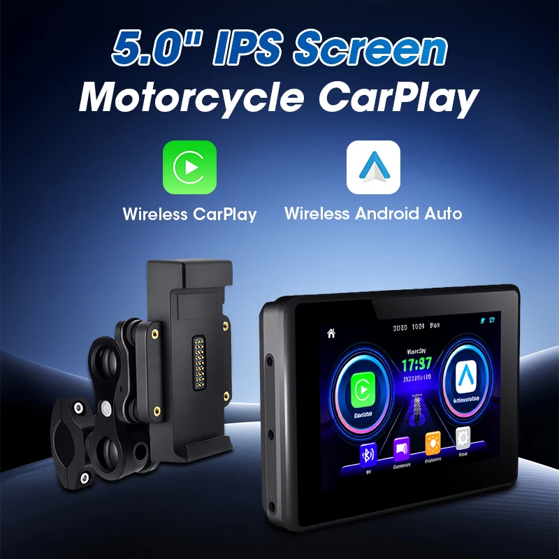 5 inch Motorcycle GPS Navigation With BMW Style Bracket Wireless CarPlay Android Auto Bluetooth Moto Monitor IPX7 Waterproof