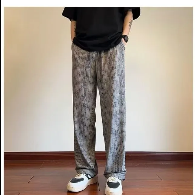Pantaloni lunghi casual dritti per adolescenti, sottili, da appendere, estivi, in seta di ghiaccio, da uomo, antirughe, Spor, colore base giovanile