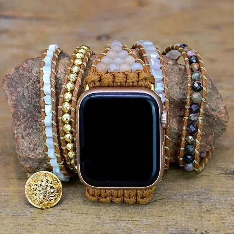 Bohemia Jewelry band For Apple Watch series 9 8 7 38 40 42 mm 44 Handmade Vintage Natural beads braided Bracelet iwatch 6 SE 5 4