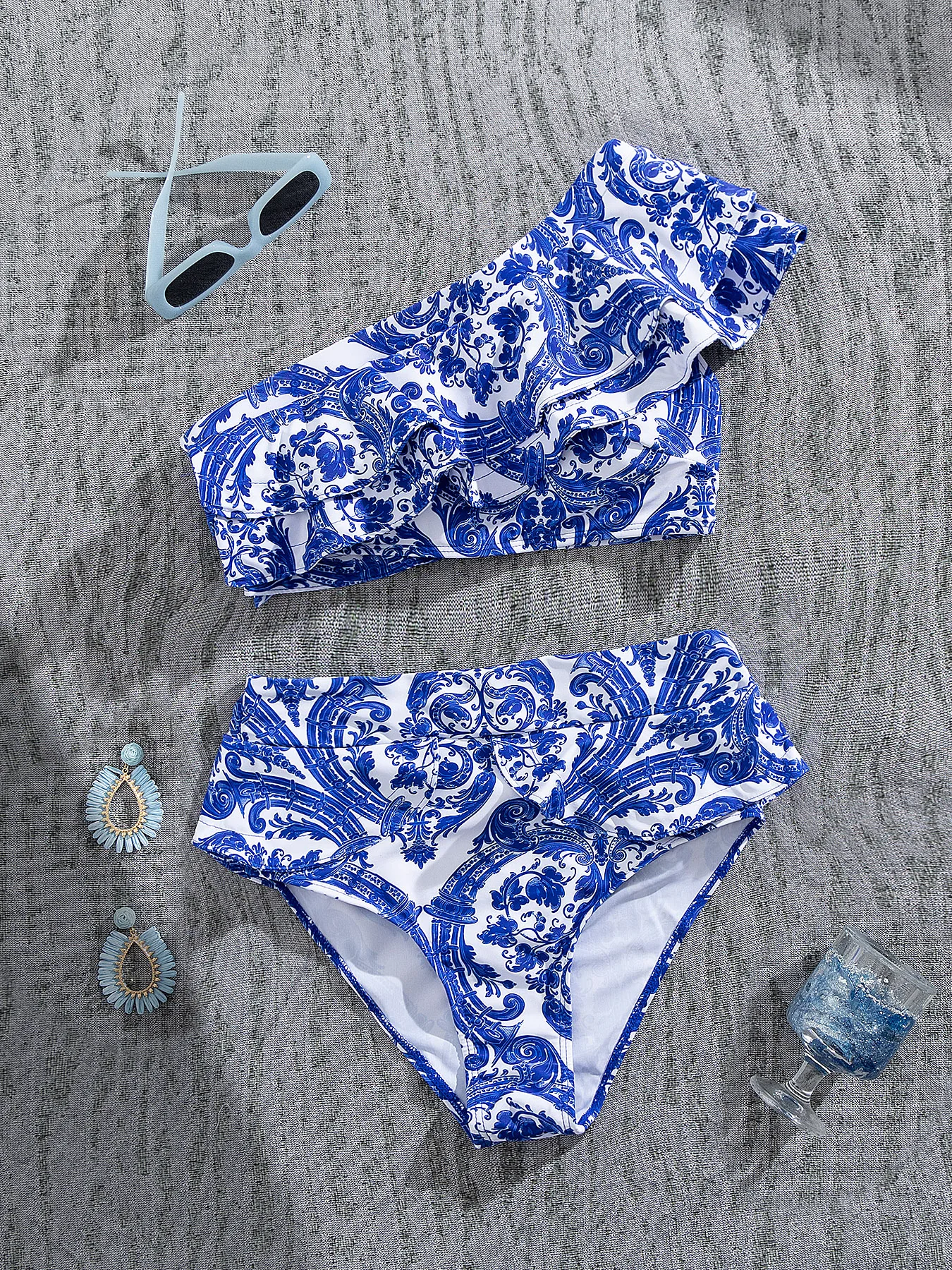 موضة كشكش طوق بيكيني المرأة عالية الخصر ملابس السباحة سيدة مثير واحد الكتف Biquini ملابس السباحة المايوه الإناث بحر 2026 #1