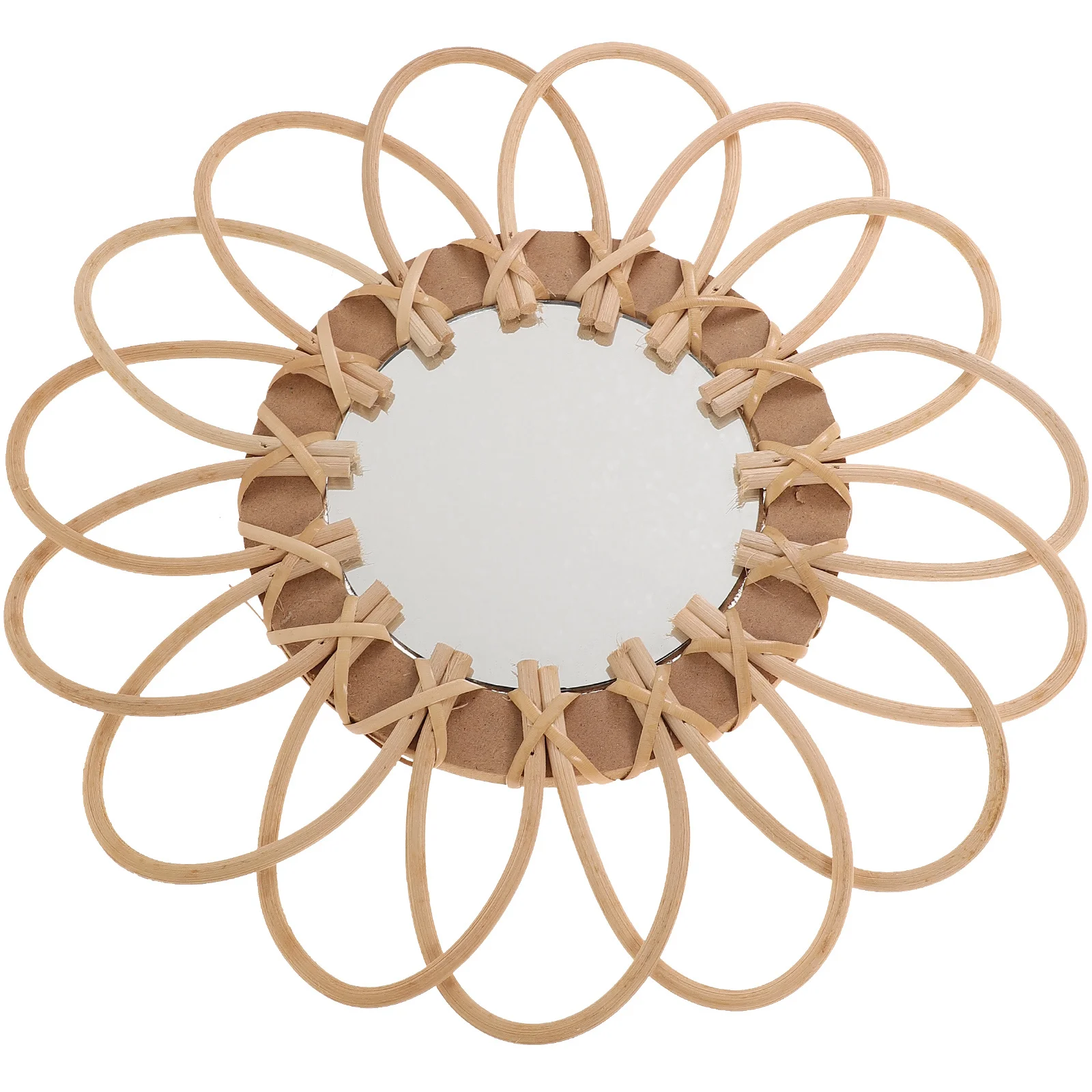 

Handmade Wicker Mirror Wood Frame Wall Hanging Decorative Vanity Mirror for Dorm Home Makeup Store Bedroom Bathroom