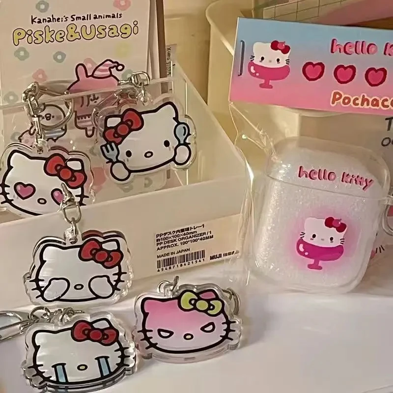 Miniso Cute Hello Kitty Keychain Acrylic Fun Animal Key Chain Ring Purse Bag Phone Charm Collectible Accessories Holiday Gifts