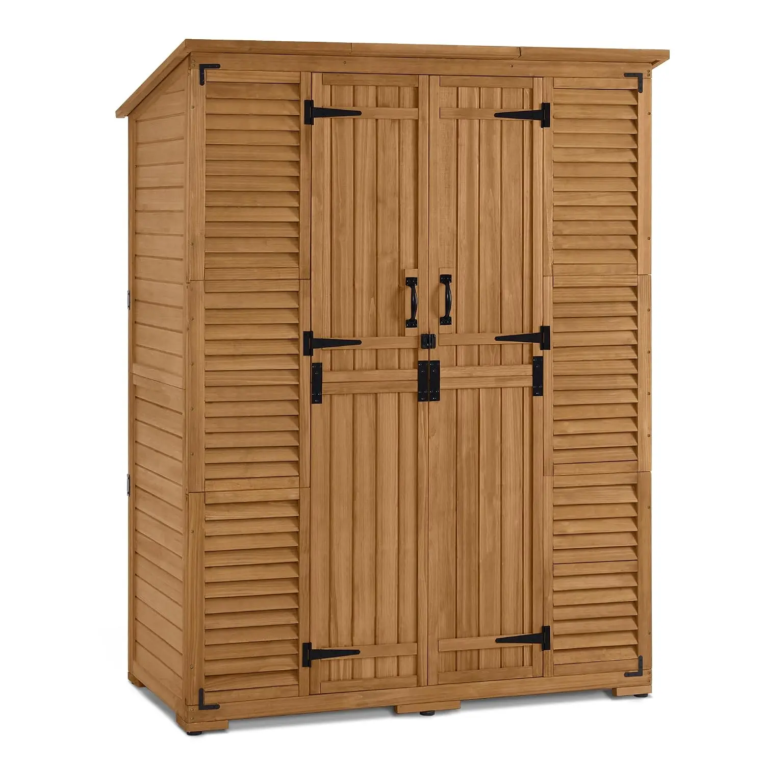 Outdoor Storage Cabinet with Shelves, Wooden Shed, Garden Tool Organizer, Weatherproof, Natural Finish, Customized