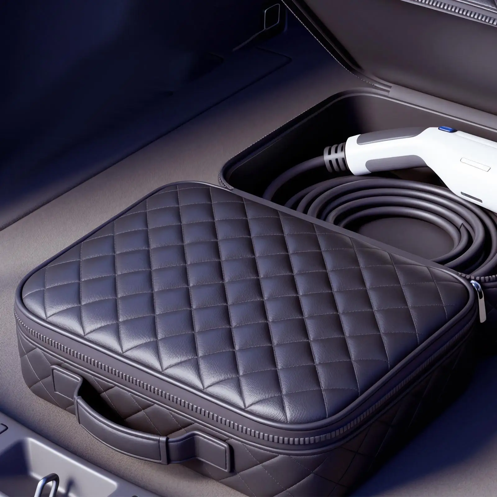 

Electric Vehicle Charging Cable Organizer Bag PU Leather Large Capacity Portable Storage for Outdoor Car Accessories