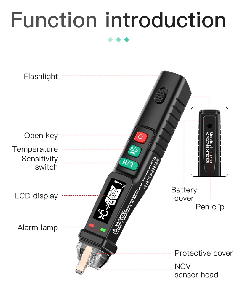 コネクテッド電圧計fy18d,非接触,電圧インジケーター,12-1000V,電圧計,電流計,電子ツール