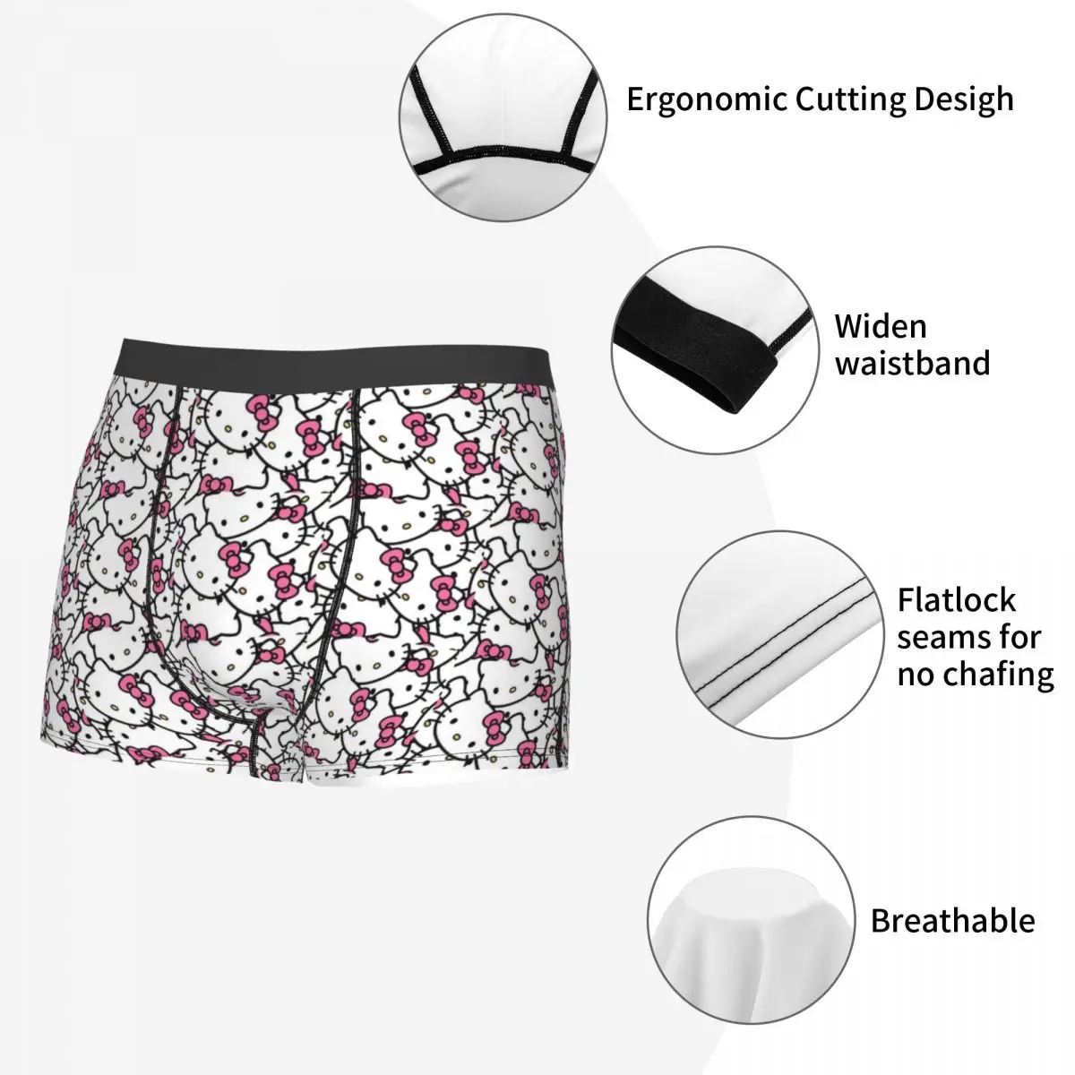 Custom Hello Kitty Boxer Shorts For Men 3D Printed Cartoon Underwear Panties Briefs Breathable Underpants