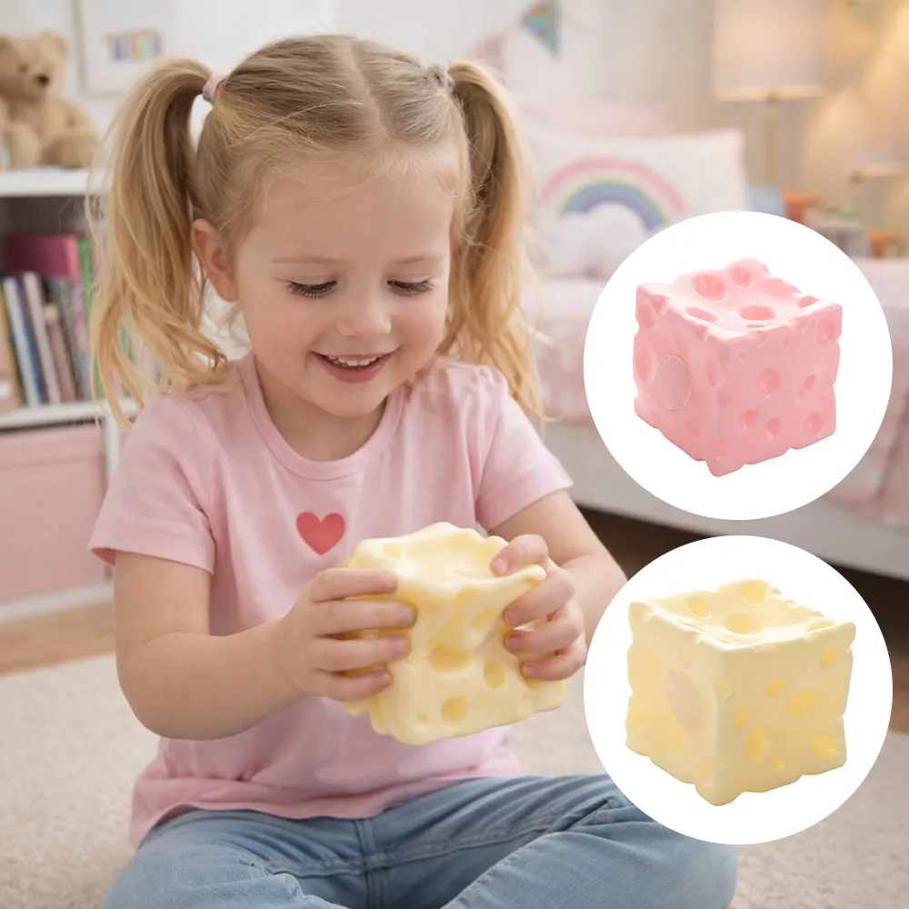 Shapeable Jumbo Cheese Cube Stress Ball Non-Bounce Squishy Texture Cheese Squeeze Fidget Toy Anti-Stress ASMR Sensory Stress Toy