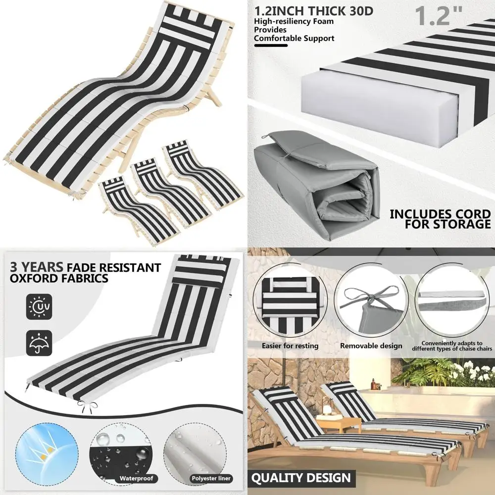 

Набор складных подушек для шезлонга на открытом воздухе, 4 предмета с подголовником, устойчивые к атмосферным воздействиям и выцветанию сменные подушки для патио Fu