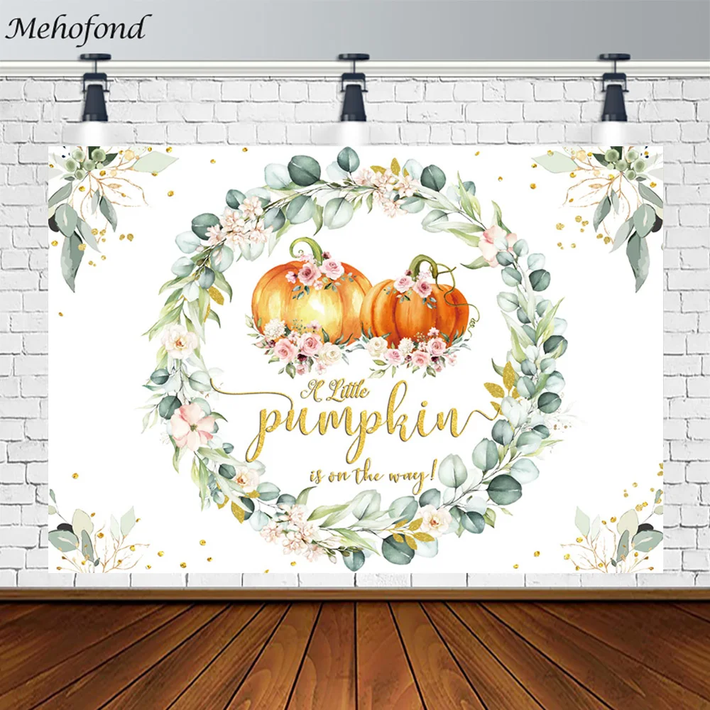 Mehofond Backdrop Baby Shower A Little Pumpkin is on the Way Pastoral Birthday Party Poster Photography Background Photo Props