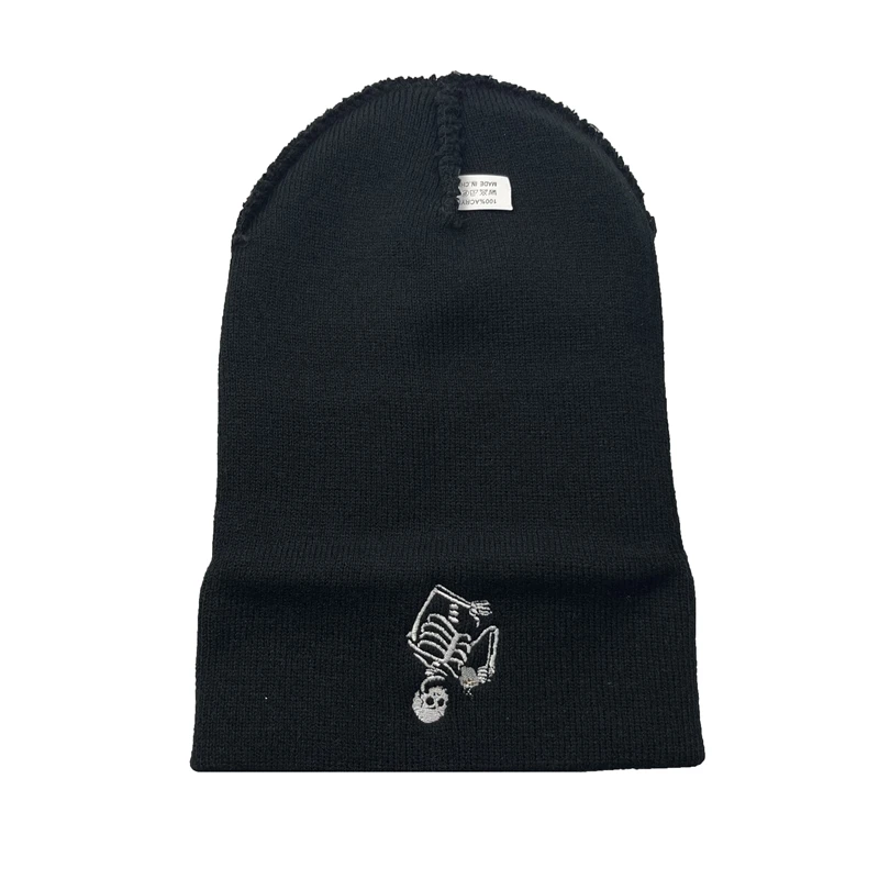 Fashion Embroidery Skull Knit Hat Warm Beanie Hat Hip Hop Outdoor Ski Cap Halloween Skeleton Drink Water Embroidery Hats