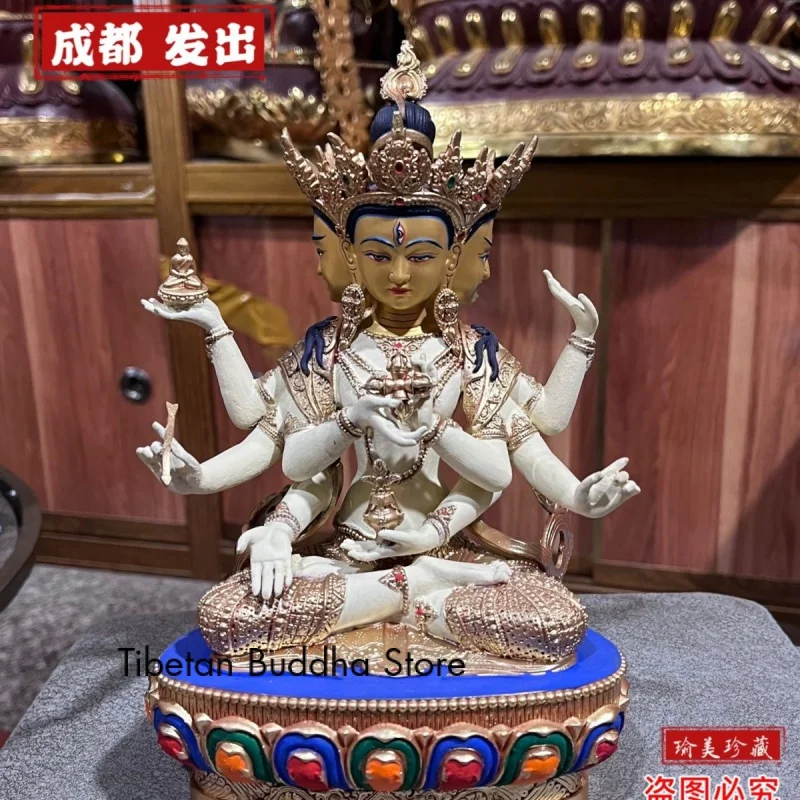 Langama Buddha Statue 7-Inch Hand Painting Ushnisha Vijaya Pure Copper Boutique Buddha Utensils Buddhism Supplies High 21cm