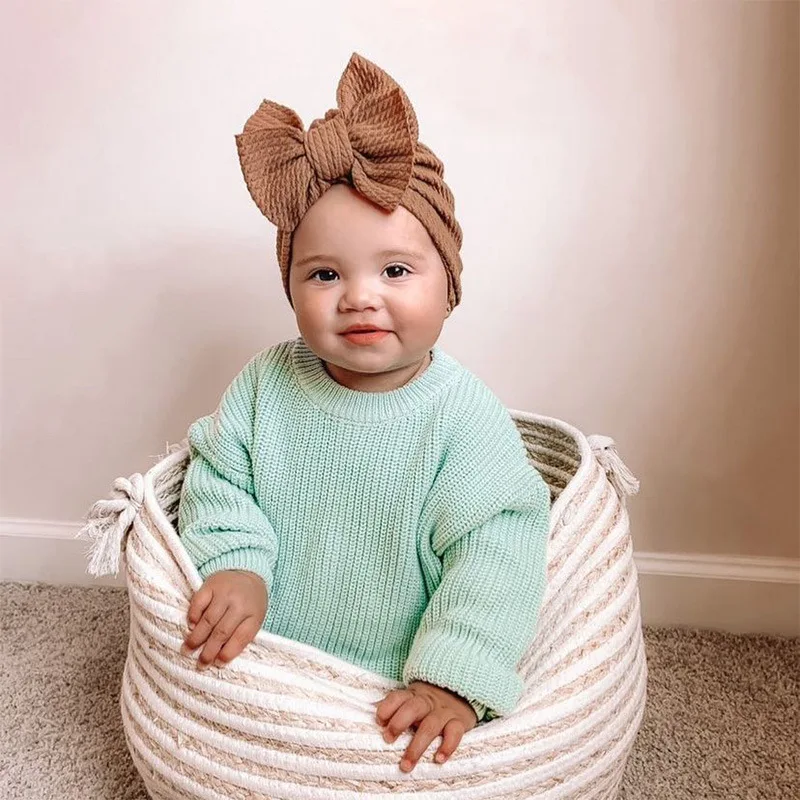 

0-4YvBowknot Beanie Hat for Baby Girl Hair Accessories Soft Waffle Printed Newborn Hat Kids Donut Bonnet Cute Children Bunny Hat