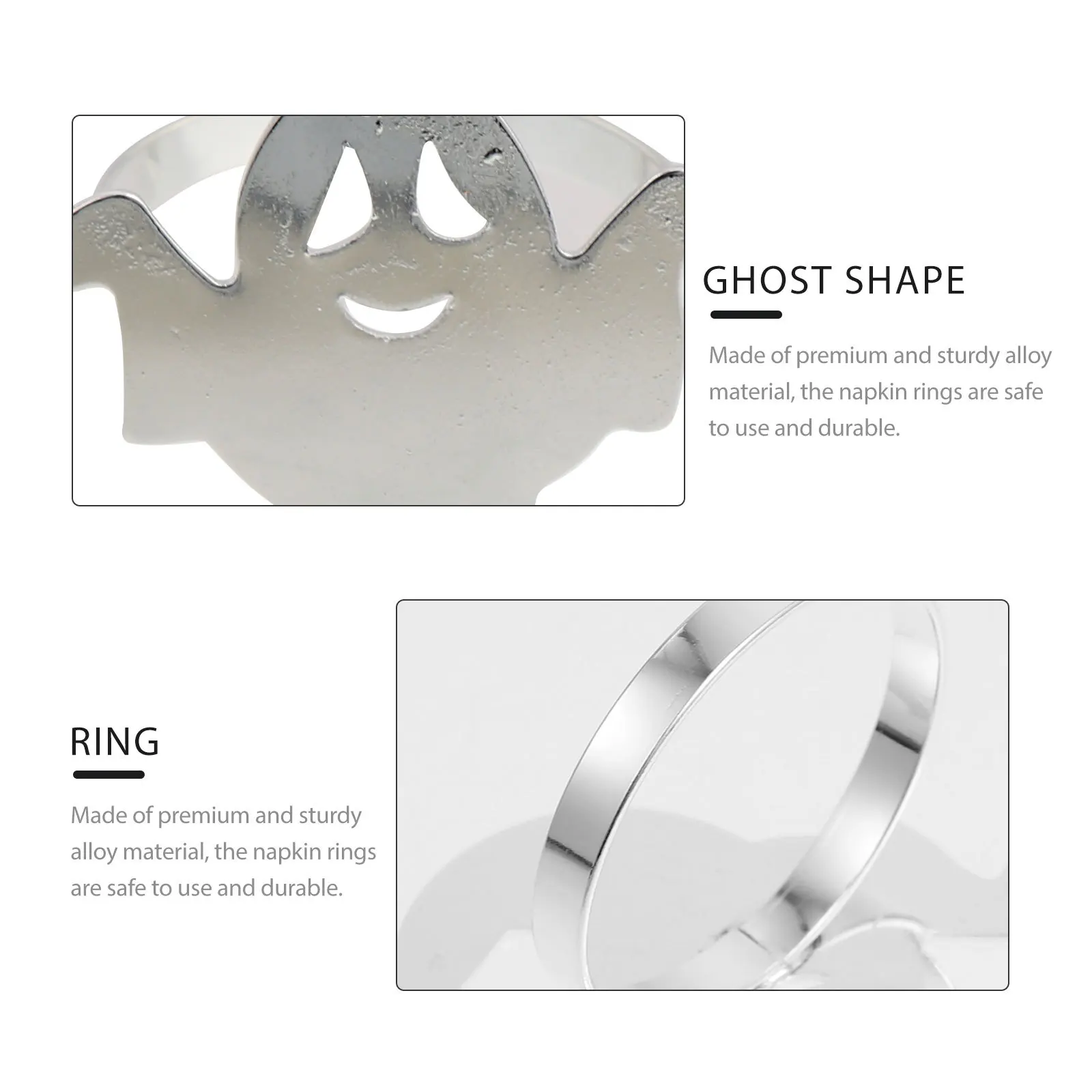 

4Pcs Napkin Rings Halloween Ghost Alloy Napkin Charm Metal Circle Party Table Decoration Halloween Decor