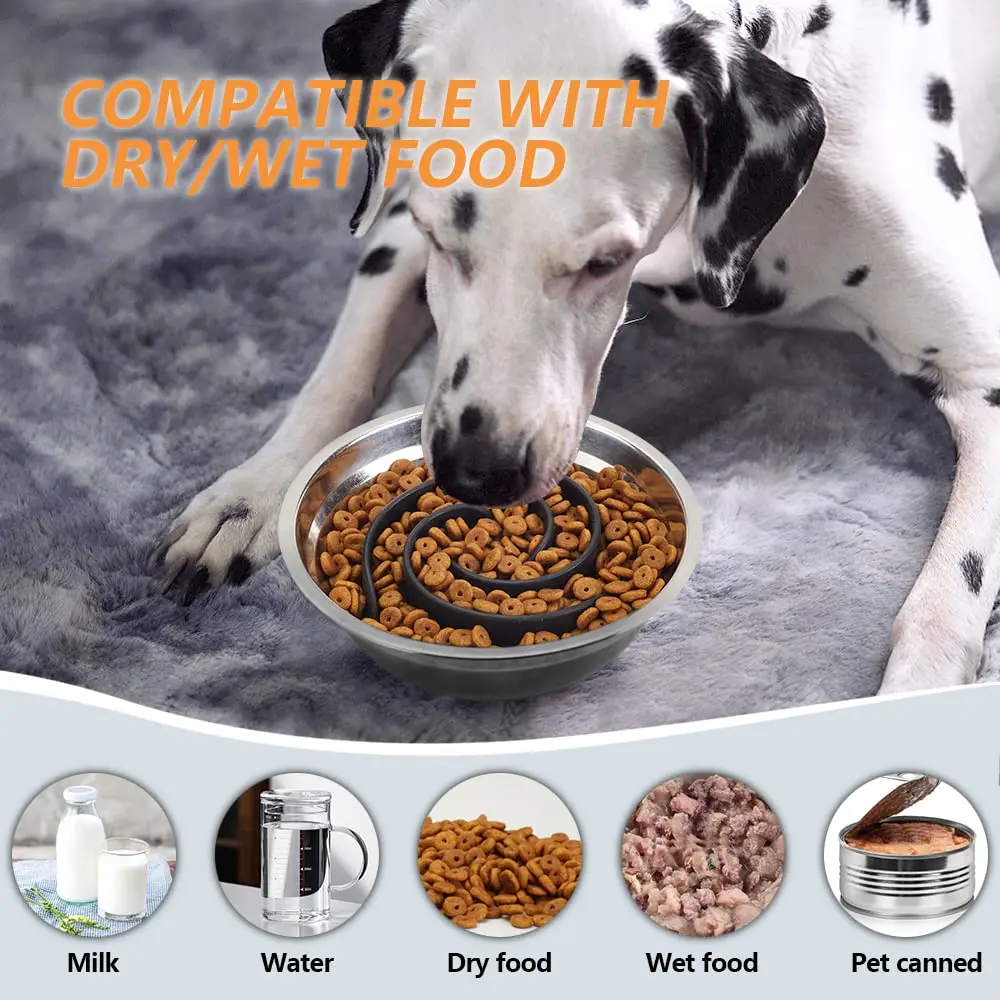 Slow Feeder Dog Bowl Insert, Soft Silicone Pet Food Bowl for Small Medium Large Dogs, Fit Regular Elevated Bowls, Customized