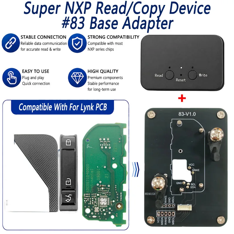 For Lynk & Co Key All NXPChip Smart Keys Clones 4 Tokens & Unlimited Version Super NXP Killer Read Copy Device With Adapter Base