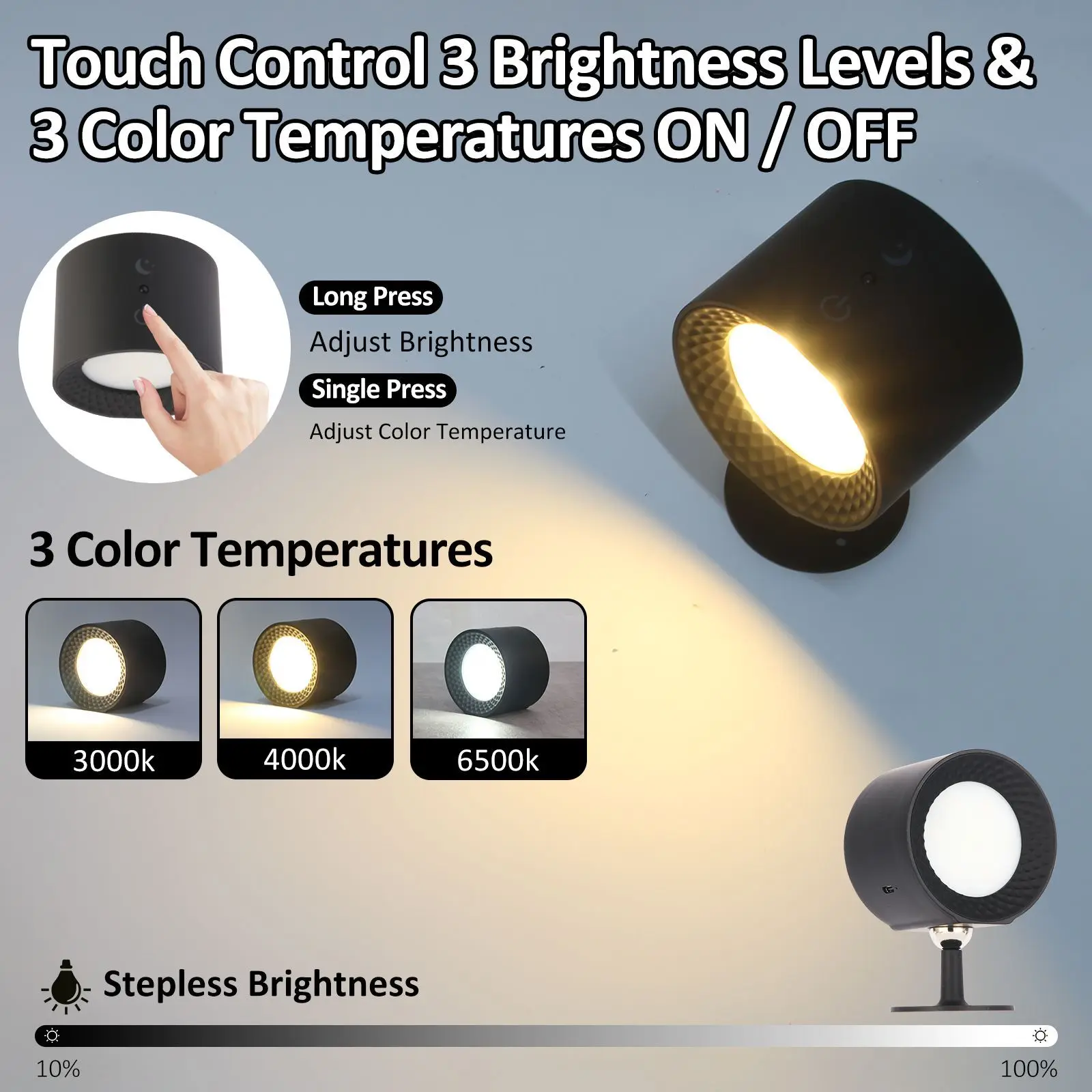 Lampada da parete a Led Touch Control IR Remote 360 ricarica USB girevole luce notturna portatile senza fili per lampada da lettura da comodino per camera da letto