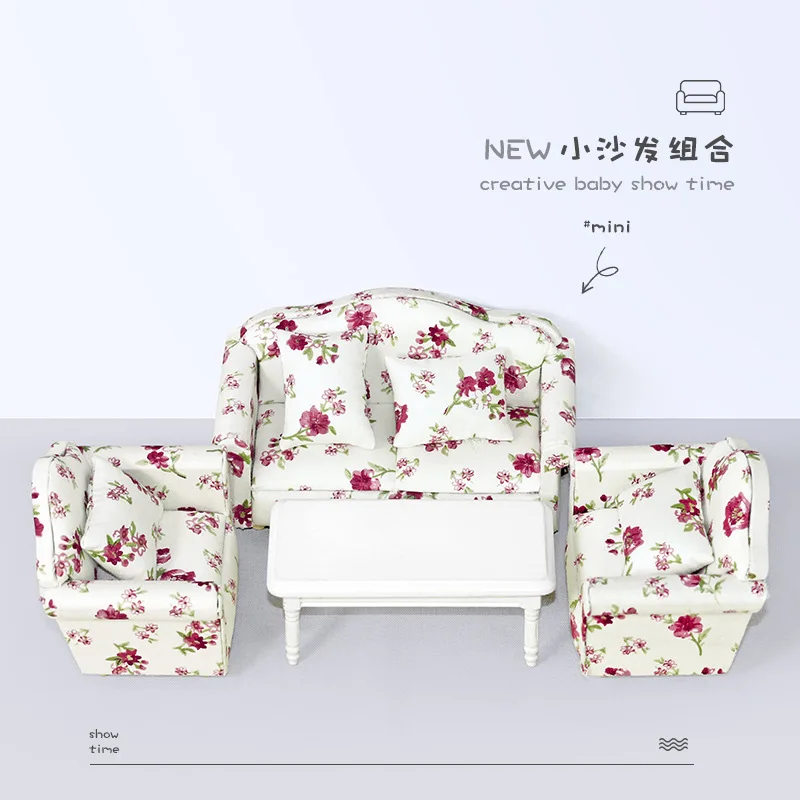 1:12 Dollhouse Accessories Miniature Model Toys Ob11 Mini Floral Sofa Set Furniture Doll House Photography Props Decoration Toys