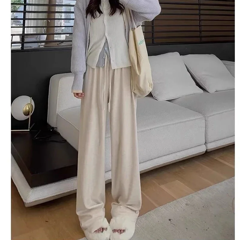 กางเกงขายาวทรงตรงเอวสูงสไตล์ลำลองสำหรับผู้หญิงไซส์ใหญ่ คลาสสิกย้อนยุค สินค้าขายดี กางเกงผู้หญิงสีพื้นใส่สบาย
