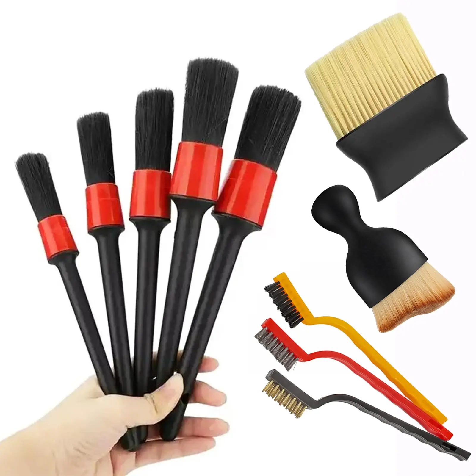 10 Pcs Auto Car Detailing Brush Set with Wire Brush and Different Soft Bristle Dusting Brush for Cleaning Cars Trucks Motorcycle