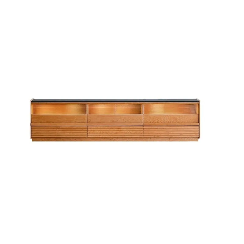 

Cherry wood floor-to-ceiling TV cabinet household living room simple rock slab solid wood floor-to-ceiling TV cabinet small