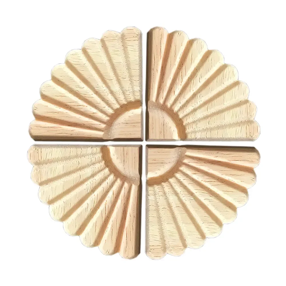 4PCS Wood Carved Onlay Appliques Woodcarving Applique Onlay Natural Unpainted Decals for Furniture Cabinet Decal Decoration