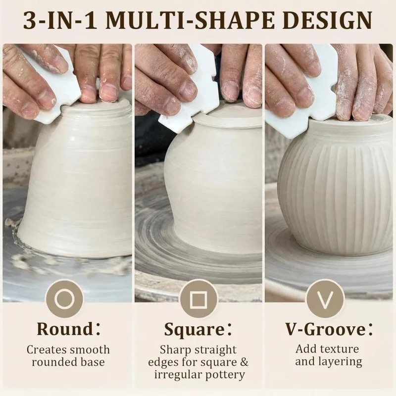 3‑Pack Pottery Trimming Templates, PLA Hexagon Shaper Tools with 6‑Size Grooves for Foot Ring & Rim Forming, V‑Round‑Square Profiles for Clay Thickness Control